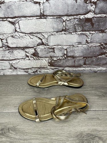 TOD’S Sandali bassi casual Tods pelle oro punta aperta cinturino alla caviglia taglia 35EU 5M US