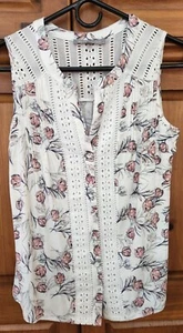 Daniel Rainn Damen Weiß Ärmellos Button-Down Rosa Blumen Spitze Top PXS  - Bild 1 von 12