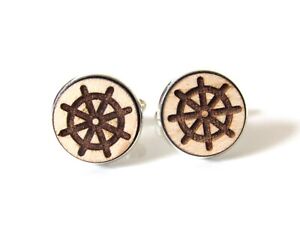 Ship's Wheel Nautical Cufflinks, Wedding Wood Cufflinks, Husband Gift