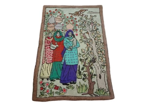Vintage Handmade Pictorial Rug Chain Stitch Wool Tapestry 2x3 ft - Picture 1 of 12