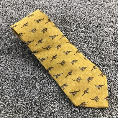 Vintage Beaufort Tie Rack Lepord Estampa Total Seda Ouro Masculino Seda Itália - Imagem 1 de 4