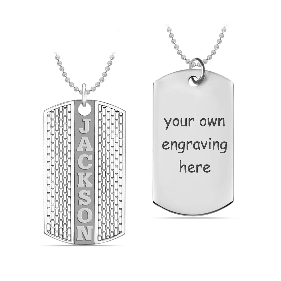 Personalized Embossed Name Tread Pattern Dog Tag Pendant Necklace for Men Women Foto 1 de 1