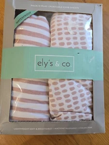Ely's & Co Pack N Play Crib Sheets 2 Pink And White Lined Cotton - Picture 1 of 2