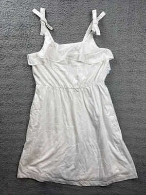 Cat & Jack Dress Girls Youth XL 14 White Sleeveless Knit Eyelet Pockets - Image 1 of 4