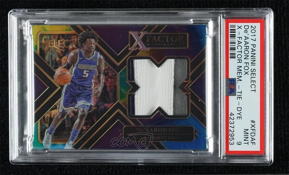 2017 Select X-Factor Memorabilia Tie-Dye Prizm /25 De'Aaron Fox PSA 9 Rookie RC - Image 1 of 2