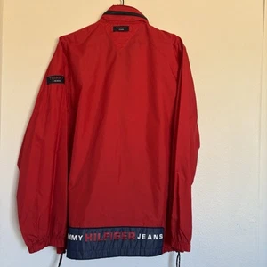 Vintage 90s Tommy Hilfiger Lightweight Hooded Windbreaker Jacket Spellout Size L - Picture 1 of 20