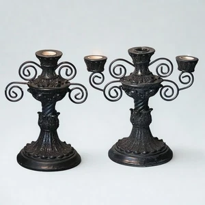 2er Set Gothic Schwarz Kandelaber Kerzenhalter - 8,5" Halloween Deko - Bild 1 von 10