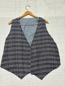 VTG Handmade Plaid Pattern Women’s Vest Size Large XL Reversible Buttons Denim - Picture 1 of 6