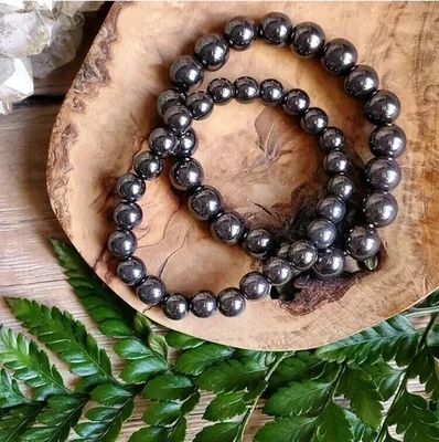 Brazalete elástico de cristal curativo Reiki con cuentas de hematita natural de 8 mm Foto 1 de 4