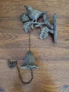 Vintage Cast Iron Bell W/Bird Hanging Wall Outdoor - Picture 1 of 14