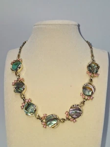 Abalone Pink Rhinestone Necklace Choker 16 Inch Estate Vintage Victorian Chic - Picture 1 of 6