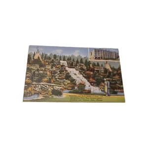 Postcard Illinois Chicago Olson Rug Company Park Waterfall Rock Gardens Teepee - Picture 1 of 2
