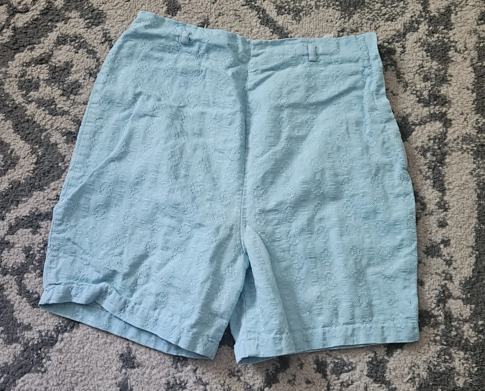 Shorts texturizado azul feminino vintage década de 1950 década de 1960 com zíper lateral tamanho pequeno - Imagem 1 de 4