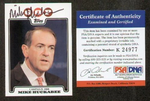 Mike Huckabee signed autographed 2008 Topps card PSA Cover