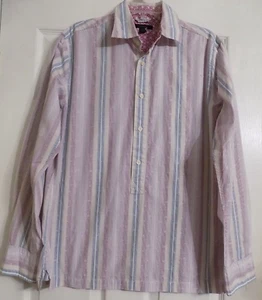 Men's Express Long Sleeve Striped Half Button Up Shirt Size M Modern Fit - Picture 1 of 5