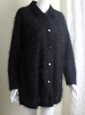 Picadilly Talla L Negro Pelo Largo Fibra Funky 32" Largo Túnica Chaqueta Usable Arte Foto 1 de 4