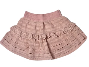 NWT Aerie Women's Mini Skirt Tiered Ruffle Lace Crochet Blush Pink Boho Size S - Picture 1 of 11