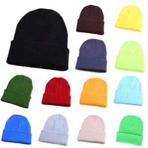 Beanie Hat Cap Solid Plain Knit Ski Skull Cuff Winter Warm Slouchy Men Women - Picture 1 of 37