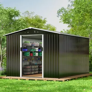 8'X12' Outdoor Storage Shed Large Metal Tool Shed Backyard Garden Lockable Doors - Picture 1 of 13