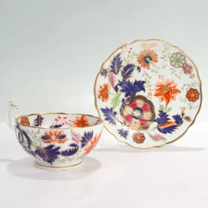 Antike englische Porzellan Pseudo-Tabak Blatt Muster Teetasse & Untertasse - Bild 1 von 19