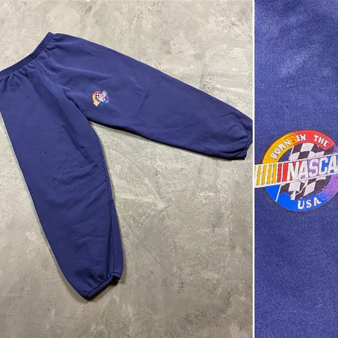 90s VTG NASCAR RACING SWEATPANTS L Joggers Born In The USA Cuffed Logo Blue Cover