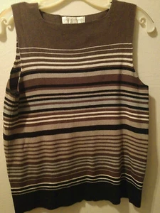 CASUAL CORNER BROWN,CREAM TAN AND MINT GREEN SHORT SLEEVE SWEATER SIZE M - Picture 1 of 2
