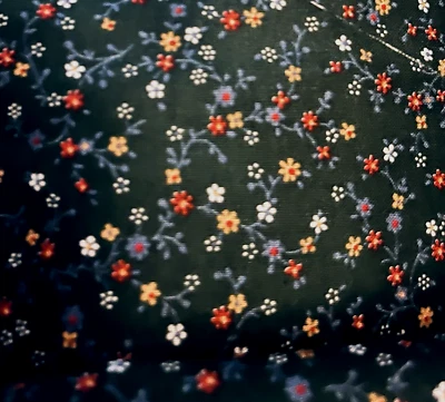 VIP Ditsy GREEN  CALICO w/ Red Orange White Florals Cottagecore Quilts BTFQ - Image 1 of 4