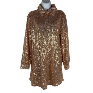 Blue b Womens Rose Gold Sequin Long Sleeve Button-Up Shirt Size S - Picture 1 of 7