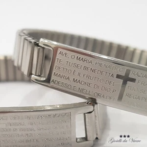 BRACCIALE INCISO ITALIANO PADRE NOSTRO AVE MARIA ACCIAIO ELASTICO POLSO - Foto 1 di 8