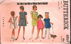 4918 Butterick Vintage SEWING Pattern 1960s Girls Dress Shorts A Line OOP Sew 6 - Picture 1 of 2