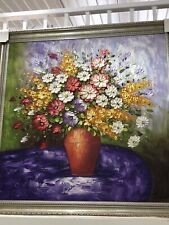 Yellow Purple Red Summer Flower Pot Abstract Oil On Canvas Original Painting