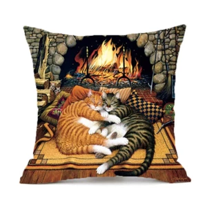 Cozy Cat Cushion Cover 45 X 45cm RETRO GIFT Home Decor Library - Picture 1 of 1