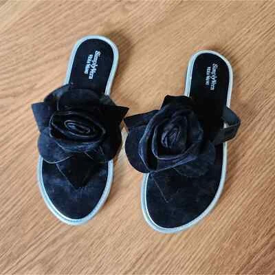 Simply Vera Vera Wang Velvet Rose Sandals Black and Silver Size Small 5/6 - Image 1 of 4