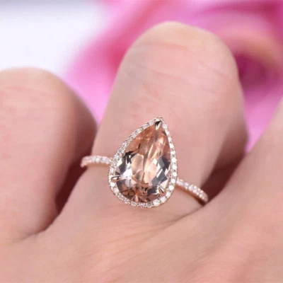 Шикарный обручальное кольцо женщин розового золота заполненный грушевидной огранки кристалл Sz 6-10 - Изображение 1 из 4