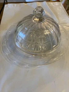 Vintage MCM Hazel Atlas "Colonial Block" Round Glass Covered Butter Dish - Picture 1 of 10