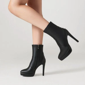 Mujeres Imitación Cuero Punta Punta Tacones Altos Cremallera Lateral Informales Sexy Botas EE. UU. 5-11.5 - Imagen 1 de 26