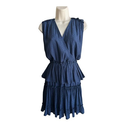 PALM ANGELS Mini abito nuovo con etichette Current Air Los Angeles blu a strati fronda palma volant plissettato med