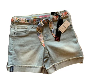 Lee Jean Girls Size 12 Denim Super Stretch Midi Shorts flower belt NWT - Picture 1 of 12