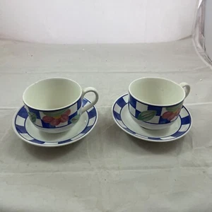 Johnson Brothers England HOPSCOTCH Blue Floral Over SIze Cup & Saucer Set of 2 - Picture 1 of 8