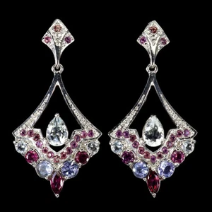 925 Sterling Silver Earrings Pear Aquamarine 7x5mm Tanzanite Gemstone Jewelry - Picture 1 of 13
