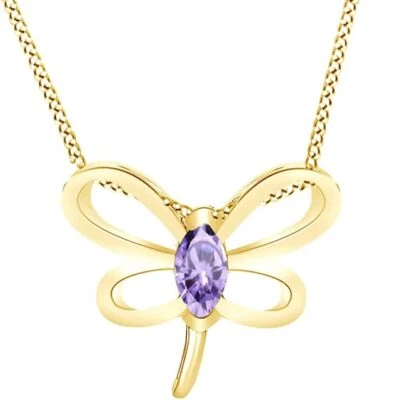Butterfly Pendant Necklace Simulated Birthstone 14K Yellow Gold Plated Silver - Image 1 of 2