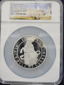 Great Britain 2018 Queens Beasts Black Bull Clarence 5oz Proof Silver Coin NGC 6 - Picture 1 of 9