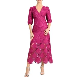 Abito midi Adelyn Rae Berry rosa viola Kinsley manica a sbuffo pizzo taglia X-Small - Foto 1 di 14