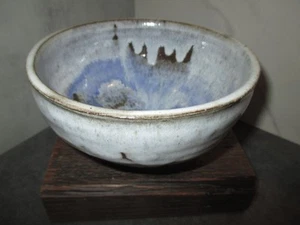 Studio Art Pottery Blue Brown White Glazed Bowl Handmade VTG 1979 Signed ~ 32 oz - Picture 1 of 10