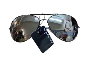Gafas de sol Modo Aviator Pilot Gun gris metal lente espejo 100 estilo protección UV - Imagen 1 de 4