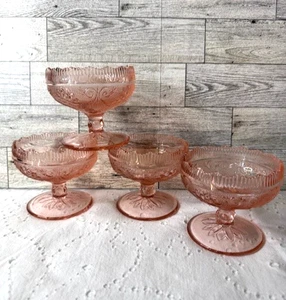 Beautiful Footed Dessert Dishes- Pink Glass Ornate Soft Pink- Vintage Style NEW - Picture 1 of 6
