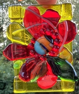 Schmelzglas Handarbeit quadratisch mehrfarbig Sonnenfänger signiert vom Künstler - Bild 1 von 12