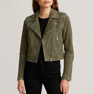 SL8 by Blank NYC Women's Olive Suede Moto Jacket Size S Biker Grunge Streetwear - Picture 1 of 10