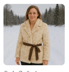 Fur Coat Womens Size M 100% Rabbit Fur Open Front With Belt Preppy Teddy Money - Picture 1 of 13