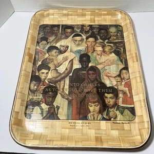 Bandejas para servir de bambú con cubierta de poste de sábado por la noche Norman Rockwell 16”x12” 1961 - Imagen 1 de 13